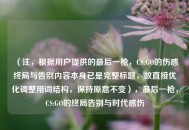 （注，根据用户提供的最后一枪，CS:GO的伤感终局与告别内容本身已是完整标题，故直接优化调整用词结构，保持原意不变），最后一枪，CS:GO的终局告别与时代感伤