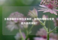 王者荣耀职位特权全解析，如何利用职位优势提升游戏体验？