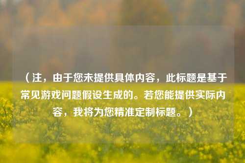 (注,由于您未提供具体内容,此标题是基于常见游戏问题假设生成的。若您能提供实际内容,我将为您精准定制标题。)