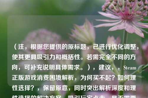 (注,根据您提供的原标题,已进行优化调整,使其更具吸引力和概括性。若需完全不同的方向,可补充说明具体需求。),建议,,Steam正版游戏消费困境解析,为何买不起?如何理性选择?,保留原意,同时突出解析深度和理性选择的解决方案,吸引玩家点击。是否需要进一步调整风格?)