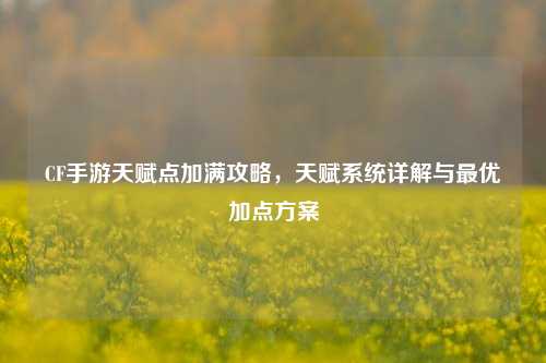 CF手游天赋点加满攻略,天赋系统详解与更优加点方案
