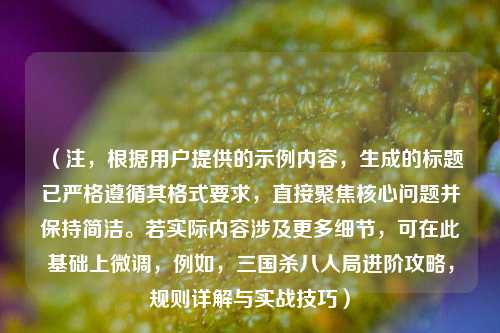(注,根据用户提供的示例内容,生成的标题已严格遵循其格式要求,直接聚焦核心问题并保持简洁。若实际内容涉及更多细节,可在此基础上微调,例如,三国杀八人局进阶攻略,规则详解与实战技巧)