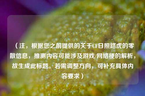 (注,根据您之前提供的关于CF日照路虎的零散信息,推测内容可能涉及游戏/ *** 梗的解析,故生成此标题。若需调整方向,可补充具体内容要求)