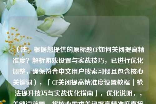 (注,根据您提供的原标题CF如何关闭提高精准度?解析游戏设置与实战技巧,已进行优化调整,确保符合中文用户搜索习惯且包含核心关键词),「CF关闭提高精准度设置教程|枪法提升技巧与实战优化指南」,优化说明,,关键词前置,将核心需求关闭提高精准度直接放在标题开头,符合中文搜索习惯,增加价值点,通过教程+技巧+指南分层满足用户需求(基础设置→进阶提升→实战应用),符号强化重点,使用中文书名号「」突出专业性,竖线符号|分隔逻辑层次,覆盖长尾词,自然包含CF设置枪法提升实战优化等衍生搜索词,如果需要针对特定