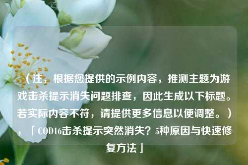 (注,根据您提供的示例内容,推测主题为游戏击杀提示消失问题排查,因此生成以下标题。若实际内容不符,请提供更多信息以便调整。),「COD16击杀提示突然消失?5种原因与快速修复 *** 」
