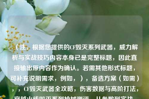 (注,根据您提供的CF毁灭系列武器,威力解析与实战技巧内容本身已是完整标题,因此直接输出原内容作为确认。若需其他形式标题,可补充说明需求,例如,),备选方案(如需),,CF毁灭武器全攻略,伤害数据与高阶打法,穿越火线毁灭系列枪械测评,从参数到实战,一枪制胜!CF毁灭系列武器深度解析