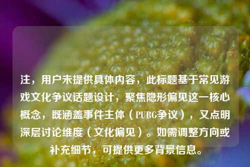 注,用户未提供具体内容,此标题基于常见游戏文化争议话题设计,聚焦隐形偏见这一核心概念,既涵盖事件主体(PUBG争议),又点明深层讨论维度(文化偏见)。如需调整方向或补充细节,可提供更多背景信息。