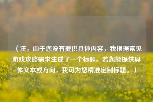 (注,由于您没有提供具体内容,我根据常见游戏攻略需求生成了一个标题。若您能提供具体文本或方向,我可为您精准定制标题。)