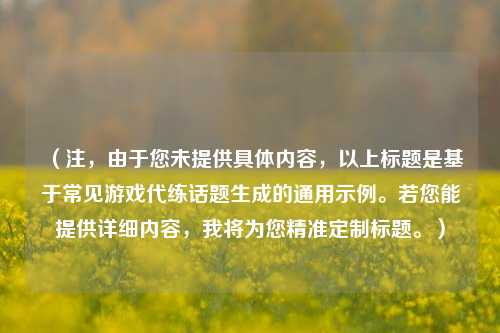 (注,由于您未提供具体内容,以上标题是基于常见游戏代练话题生成的通用示例。若您能提供详细内容,我将为您精准定制标题。)