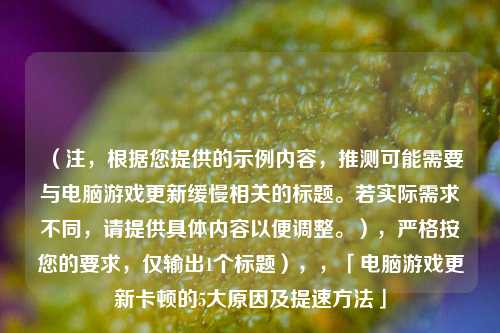 (注,根据您提供的示例内容,推测可能需要与电脑游戏更新缓慢相关的标题。若实际需求不同,请提供具体内容以便调整。),严格按您的要求,仅输出1个标题),,「电脑游戏更新卡顿的5大原因及提速 *** 」