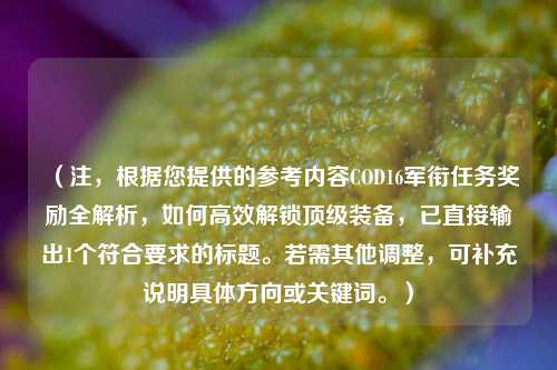 (注,根据您提供的参考内容COD16军衔任务奖励全解析,如何高效解锁顶级装备,已直接输出1个符合要求的标题。若需其他调整,可补充说明具体方向或关键词。)