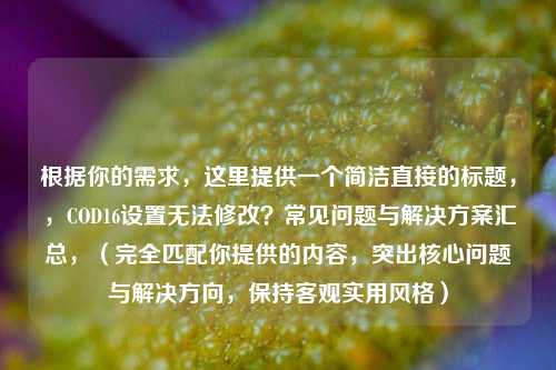 根据你的需求,这里提供一个简洁直接的标题,,COD16设置无法修改?常见问题与解决方案汇总,(完全匹配你提供的内容,突出核心问题与解决方向,保持客观实用风格)
