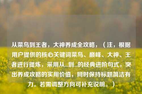 从菜鸟到王者,大神养成全攻略,(注,根据用户提供的核心关键词菜鸟、巅峰、大神、王者进行提炼,采用从...到...的经典进阶句式,突出养成攻略的实用价值,同时保持标题简洁有力。若需调整方向可补充说明。)