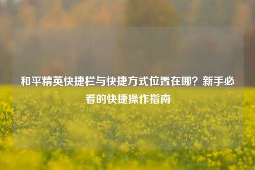 和平精英快捷栏与快捷方式位置在哪?新手必看的快捷操作指南
