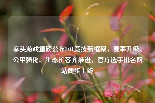 拳头游戏重磅公布LOL竞技新框架,赛事升级、公平强化、生态扩容齐推进,官方选手排名网站同步上线