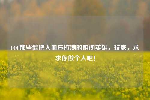 LOL那些能把人血压拉满的阴间英雄,玩家,求求你做个人吧!