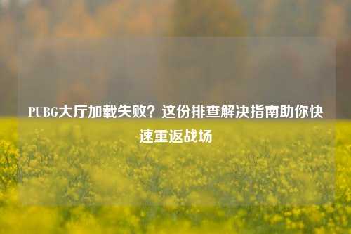 PUBG大厅加载失败?这份排查解决指南助你快速重返战场