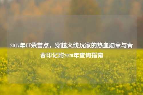 2017年CF荣誉点,穿越火线玩家的热血勋章与青春印记附2020年查询指南
