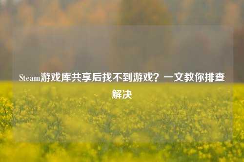 Steam游戏库共享后找不到游戏?一文教你排查解决